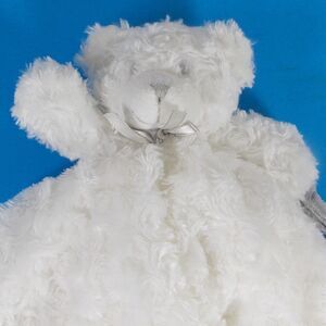 Blankets And Beyond Bear Lovey Blanket White Gray Pacifier Holder